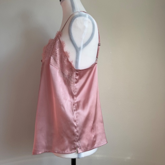 Abercrombie & Fitch Y2K Babydoll Lace Trim Satin Cami V-Neck Tank Pink Size M - Picture 2 of 8
